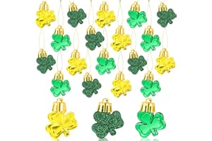 KOCKUU 36pcs St Patrick's Day Mini Shamrock Ornaments for Small Tree Decorations Good Luck Clover Hanging Bauble Green Gold Irish Ornaments for Saint Patrick's Day Tree Shelf Decor Party Favors Supplies