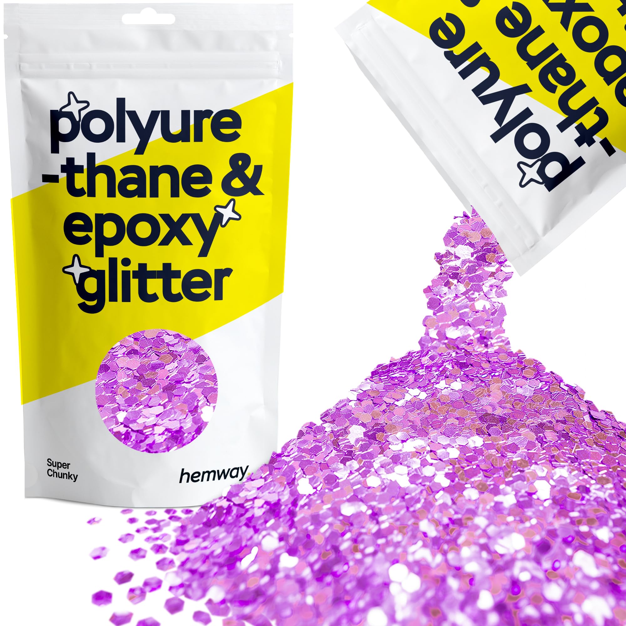 Hemway Resin Glitter Lavender Purple 100g Super Chunky | Polyurethane & Epoxy Glitter for Resin Crafts, Tumblers, Coasters, Floor & Table Art