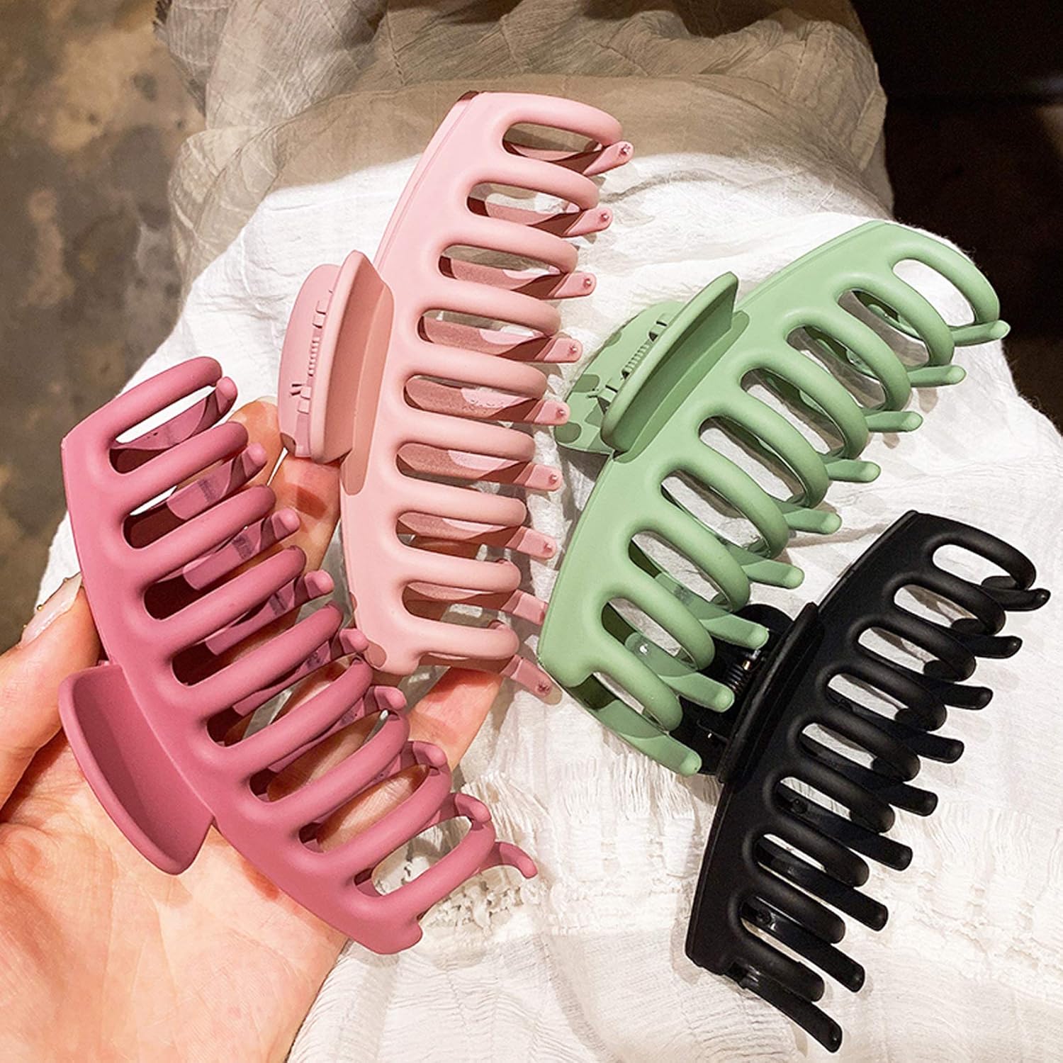 12 Pieces Big Hair Claw Clips, Messen Large Jaw Clips Non Slip Hair Clip Clamps Strong Hold Hair Catch Styling Accessories Ponytail Holder for Women Girls Christmas, 12 Colors : Beauty