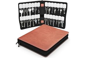 NORTHWALL Portable Zippered Key Case, Leather Key Organizer, Key Binder with 28 Velcro Key Tags, Portable Manager & Landlord Key Book, Zipper Key Case for Real Estate sales, Hotels, Car Service (Brown)
