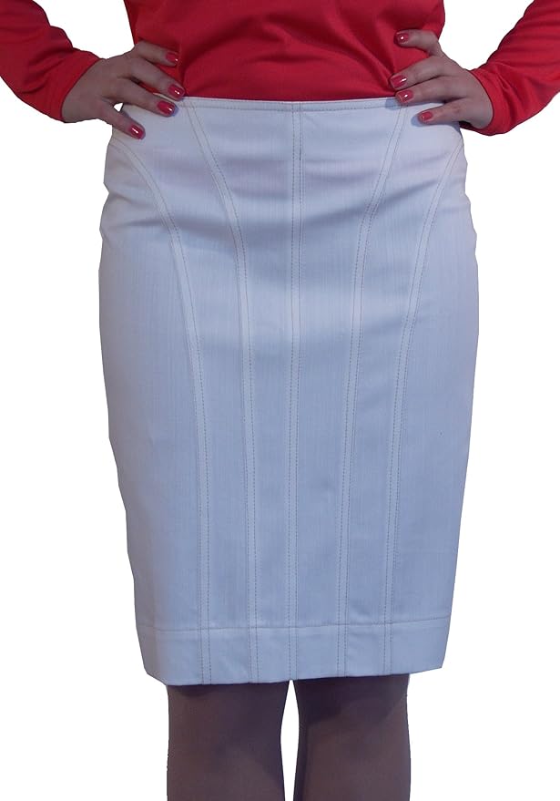 New Ladies Casual Boutique Knee Length Pencil White Denim Skirt UK 8 10