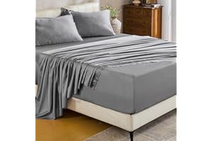 MEISHANG Extra Deep Pocket Cotton Sheets King Size - 100% Egyptian Cotton 1000 Thread Count - Fits 18"-24" in Deep Mattress,Oeko-Tex Certified, Soft & Breathable - 4 Piece (King, Silver Grey)