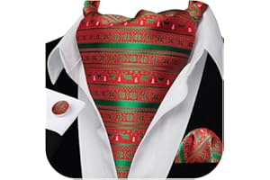 Barry.Wang Mens Chiristmas Ascot Tie Set Cravat Scarf Self Neckties Pocket Square Cufflinks Dress Xmas Party Holiday Festival