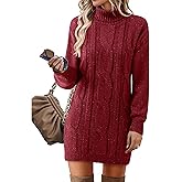 VAFOLY Womens Long Sleeve Turtleneck Sweater Dresses Ribbed Knit Stretchy Midi Casual Dress