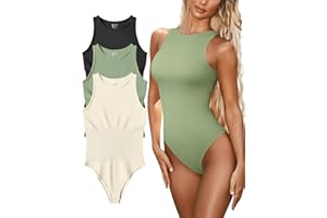 OQQ Women's 3 Piece Bodysuits Sexy Ribbed One Piece Sleeveless Halter Neck Tops Leotard Summer Trendy