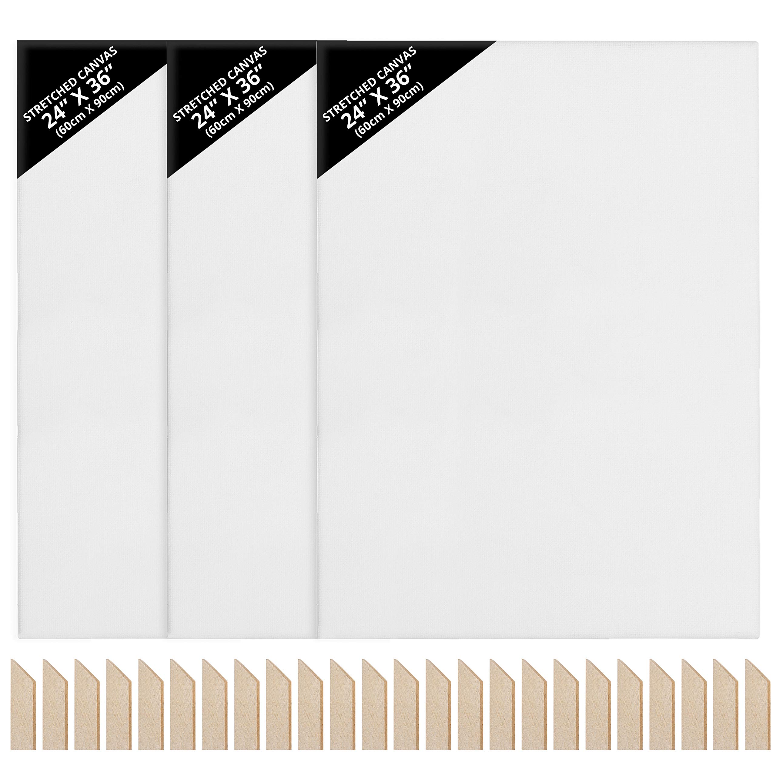 Kurtzy 3 Pack Blank Canvas - 60 x 90cm (24 x 36 inches) - Large Pre Stretched Canvas Panels with Wooden Wedges - Suitable for Acrylic and Oil Painting Also for Sketching and Drawing