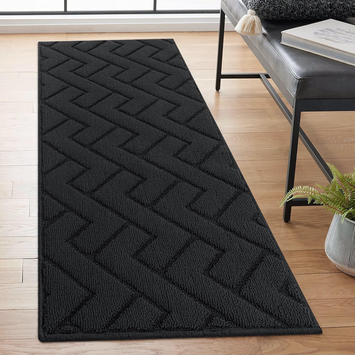 Biscpro Hallway Runner Rug Non-Slip 50x120cm Absorbent Dirt Trapper Rug Durable Rubber Backing Carpet Soft Machine Washable Long Door Mat Runner Rug for Entryway Laundry,Hallway,Patio Room-Dark Grey