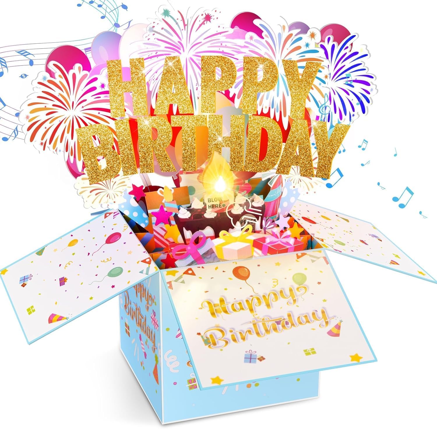 Photo 1 of Large Pop Up Birthday Cards with Blowable Lights and Music,1-100 Ages Funny Happy Birthday Cards 3D Greeting Cards Special Birthday Gifts for Kids Teens Women Men Son Daughter