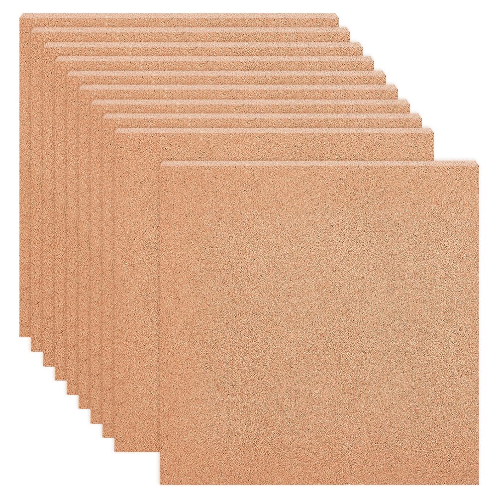 BENECREAT 10 PCS Cork Board, 30x30cm Square Coasters, 2mm Thick Sand Brown Sheet, Insulated Sheet for Bulletin Boards, Wall Decorations, DIY Crafts