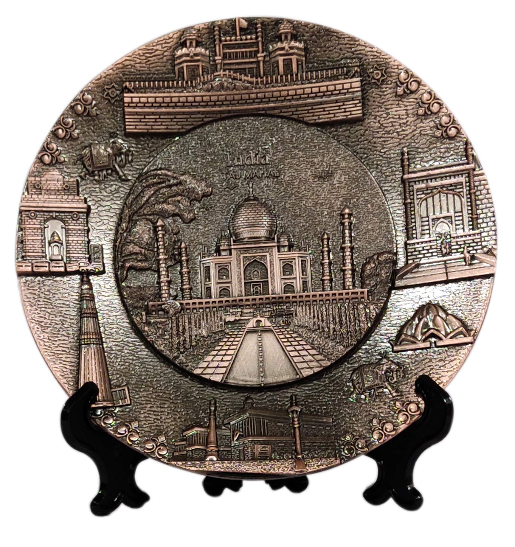 Purpledip Metal Plaque Indian Souvenir: Landmark Monuments (India Gate, Gateway of India, Red Fort, Taj Mahal, Lotus Temple) Memorabilia Plaque (11953)