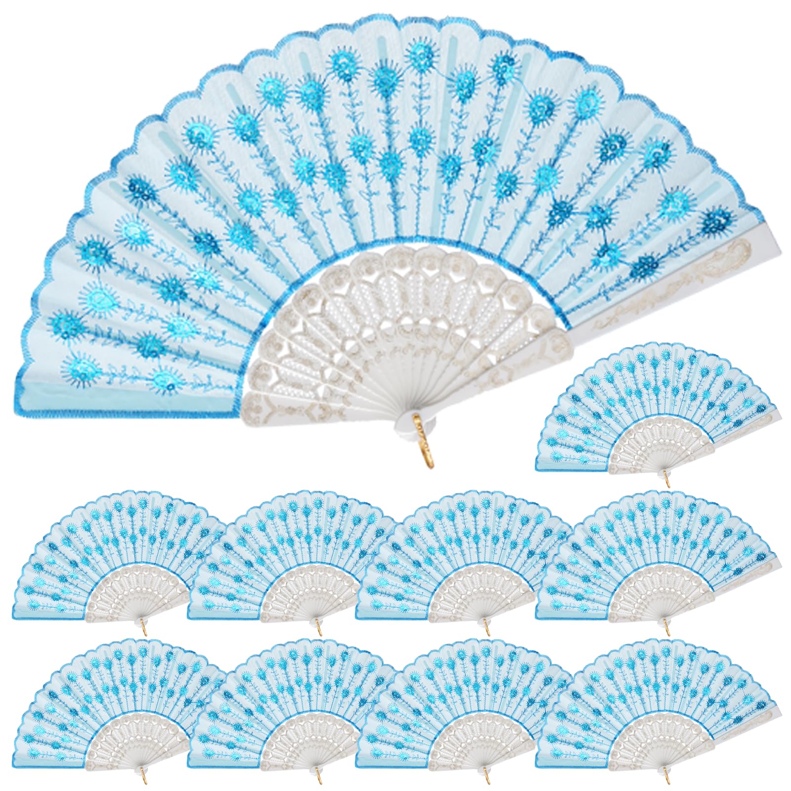 Photo 1 of QIRMIZI 30 PACK Fabric Folding Handheld Fans, Perfect for Weddings, Parties, and Dancing,Light Blue