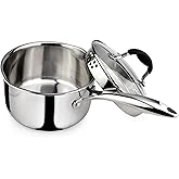 AVACRAFT Tri-Ply Stainless Steel Saucepan with Glass Strainer Lid, Two Side Spouts, Ergonomic Handle, Multipurpose Sauce Pan with Lid, Sauce Pot, Cooking Pot (Tri-Ply Full Body, 2.5 Quart)