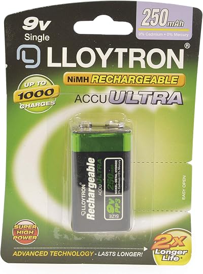 LLOYTRON NiMH AccuUltra 9V Battery 250mAh Rechargeable Pack B018