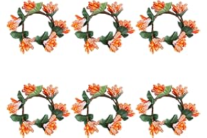 Algado 1.6 Inch Candle Rings Wreaths Set of 6,Halloween Simulation Flower Candle Holder Rings with Berries,DIY Artificial Candle Garland for Table Wedding Parties,Thanksgiving Christmas Decor