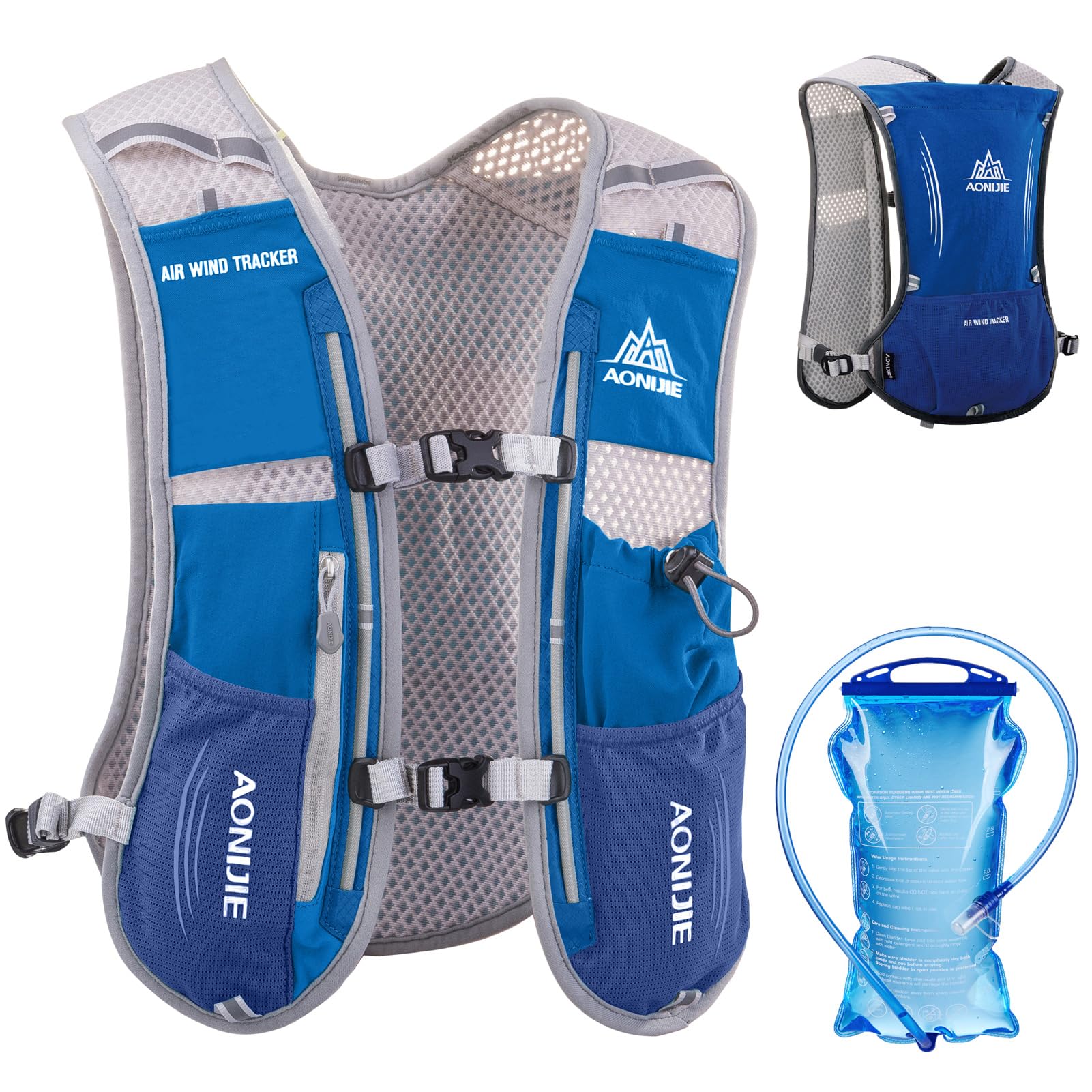 5 L Running Vest Backpack, Lightweight Hydration Vest Backpack for Women & Men Outdoor Sports, Marathon, Trail Race, Cycling, Hiking, Climbing (Blue with 1.5L Water Bladder)