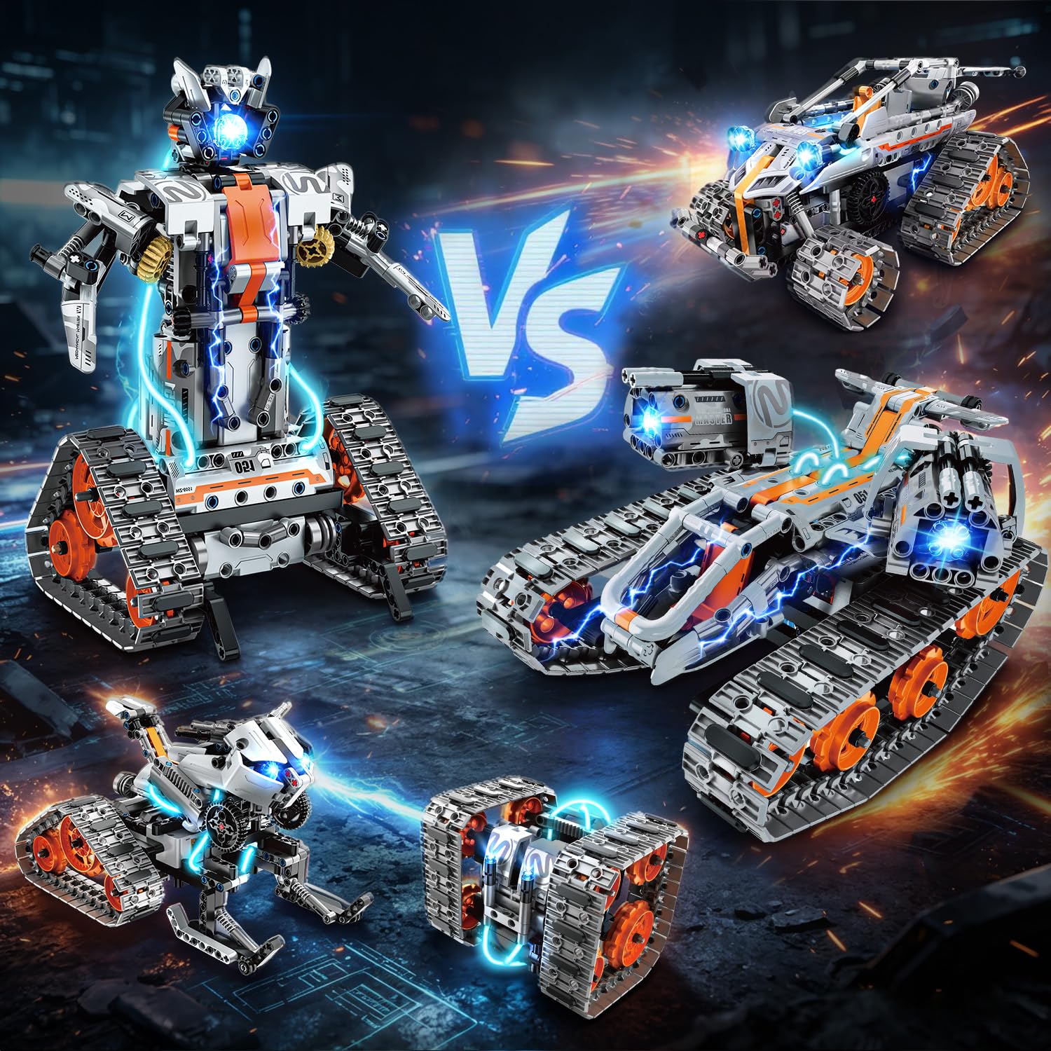 HOGOKIDS 5-in-1 Roboter Bausatz mit LED, RC-Technik Bauspielzeug mit App & Fernbedienung, Panzer-Rennwagen, programmierbar, wiederaufladbar, Geschenk für Jungen und Mädchen von 6–12+ Jahren(604 Teile) 2