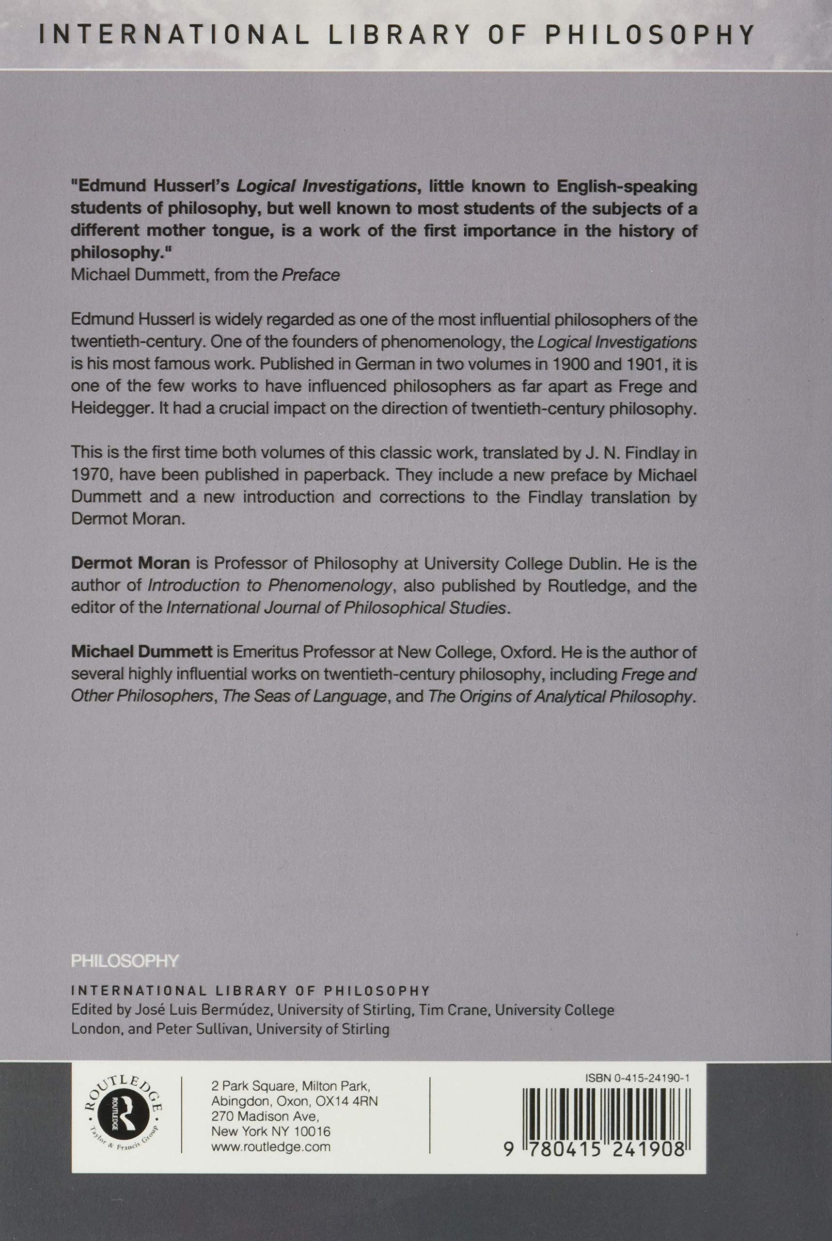 Logical Investigations Vol 2 International Library Of Philosophy Husserl Edmund Moran Dermot Dummett Sir Michael 9780415241908 Amazon Com Books