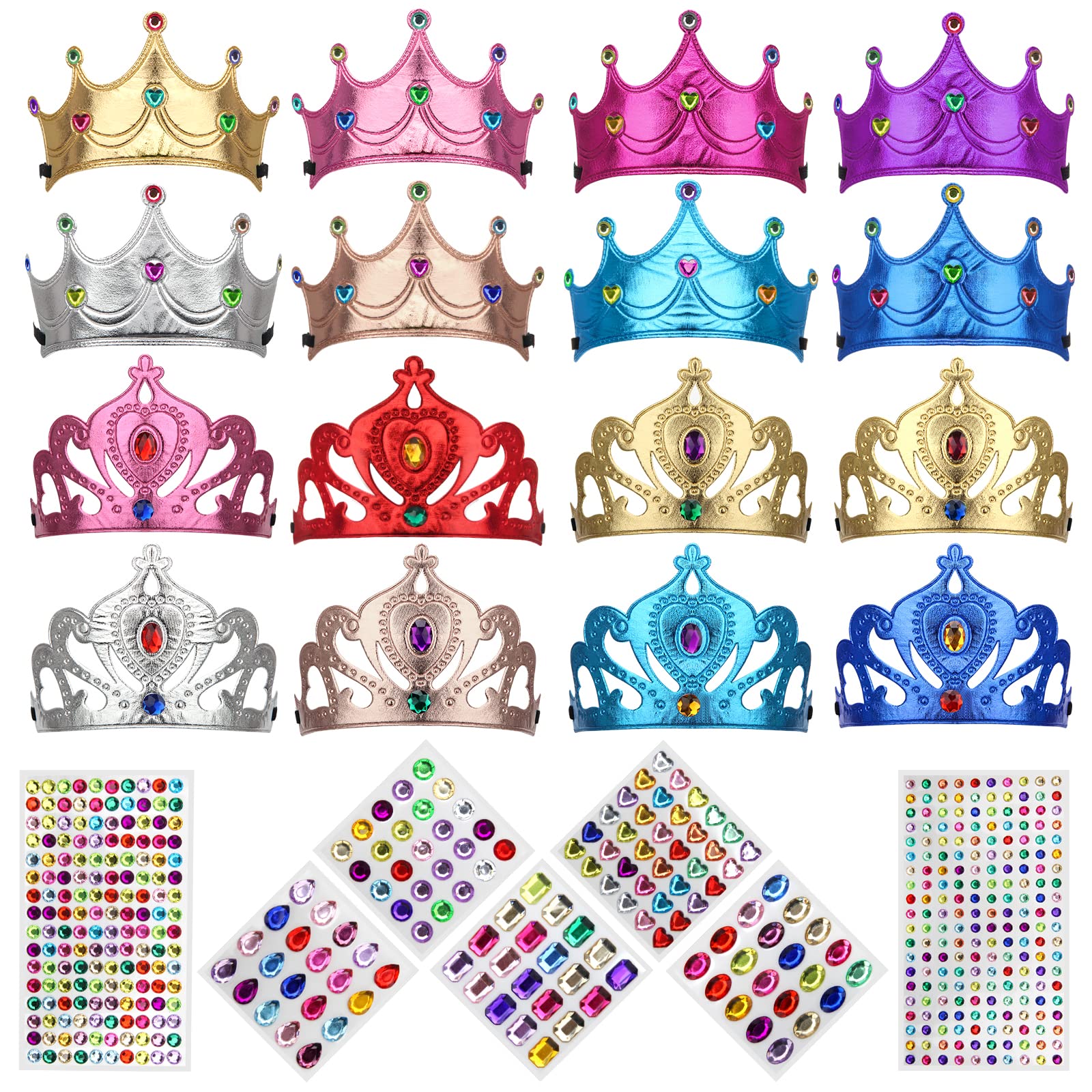 AHIER 23 Pieces Foam Crowns Set DIY Party Princess Tiaras Crowns Make Your Crowns With Diamond Sticker