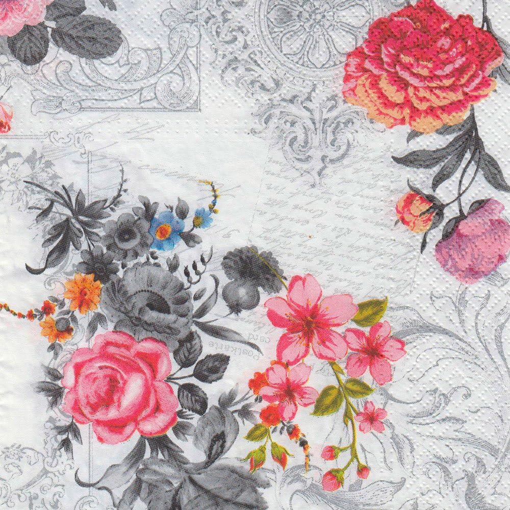 Paper Luncheon Napkins 2 X 20pcs 13"x13" Royal Roses Pink Grey Vintage Decoupage
