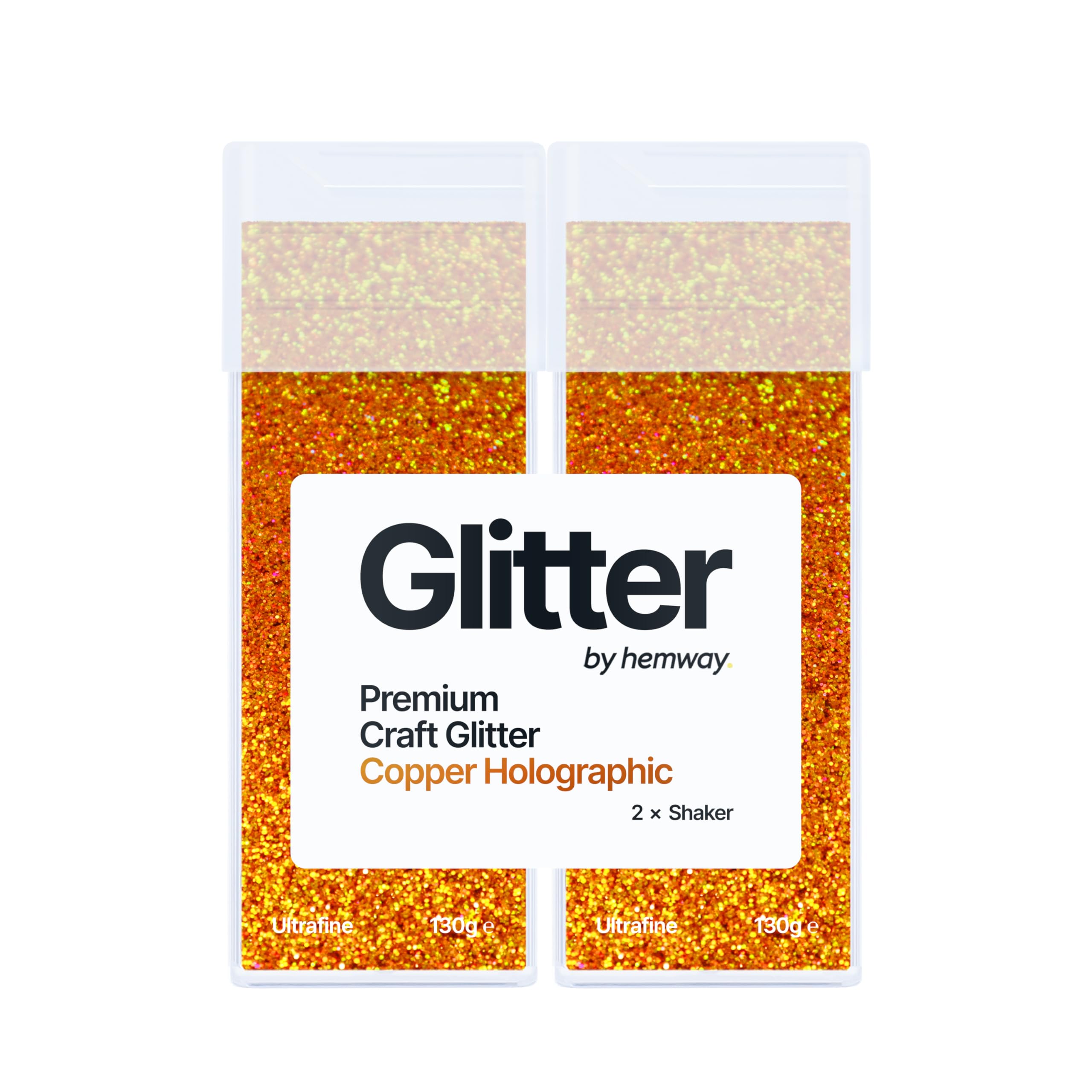 Hemway Glitter Shaker Copper Holographic 130g x2 Pack Ultrafine, Craft Glitter Shakers for Resin & Epoxy Crafts, Christmas Art Supplies, Nail, Body, Face, Eye, Festival, Crafting, Slime, Sparkle