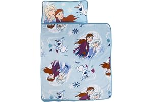 EVERYTHING KIDS Disney Frozen 2 - Spirit of Nature Padded Nap Mat with Built in Pillow, Blanket & Name Label, Blue, Purple, Yellow