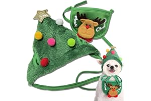 TS-MAYKA Dog Christmas Hat & Bandana, Dog Christmas Outfit Costumes, Santa Hat Scarf Pet Decoration Gift Xmas Holiday Party Cosplay for Small Medium Dog Cat (Green)