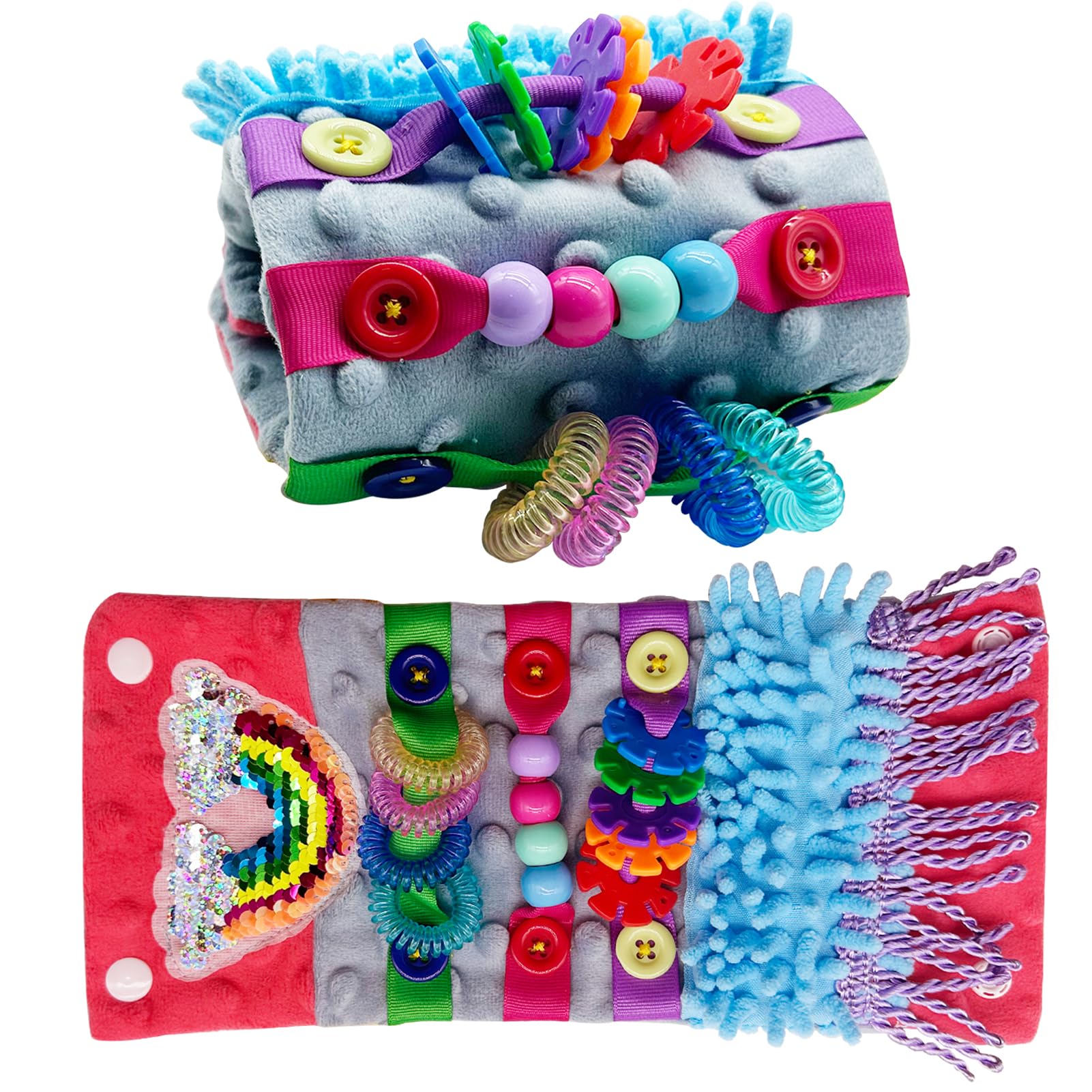 Heyshapeing Fidget Blanket for Adult Dementia Products for Elderly Alzheimers Dementia Activities for Seniors Fidget Wrist Cuff Sensory Bracelet for Seniors Dementia Gifts （Red&Grey)