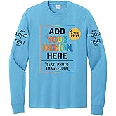 Custom T Shirt for Men Women Add Your Text Front & Back Side Customize Long Sleeve T-Shirt