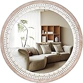 Reflinto 30 Inches Rustic Farmhouse Round Wall Mirror with Wooden Frame - Decorative Circle Mirror for Living Room, Bathroom, Entryway, Bedroom