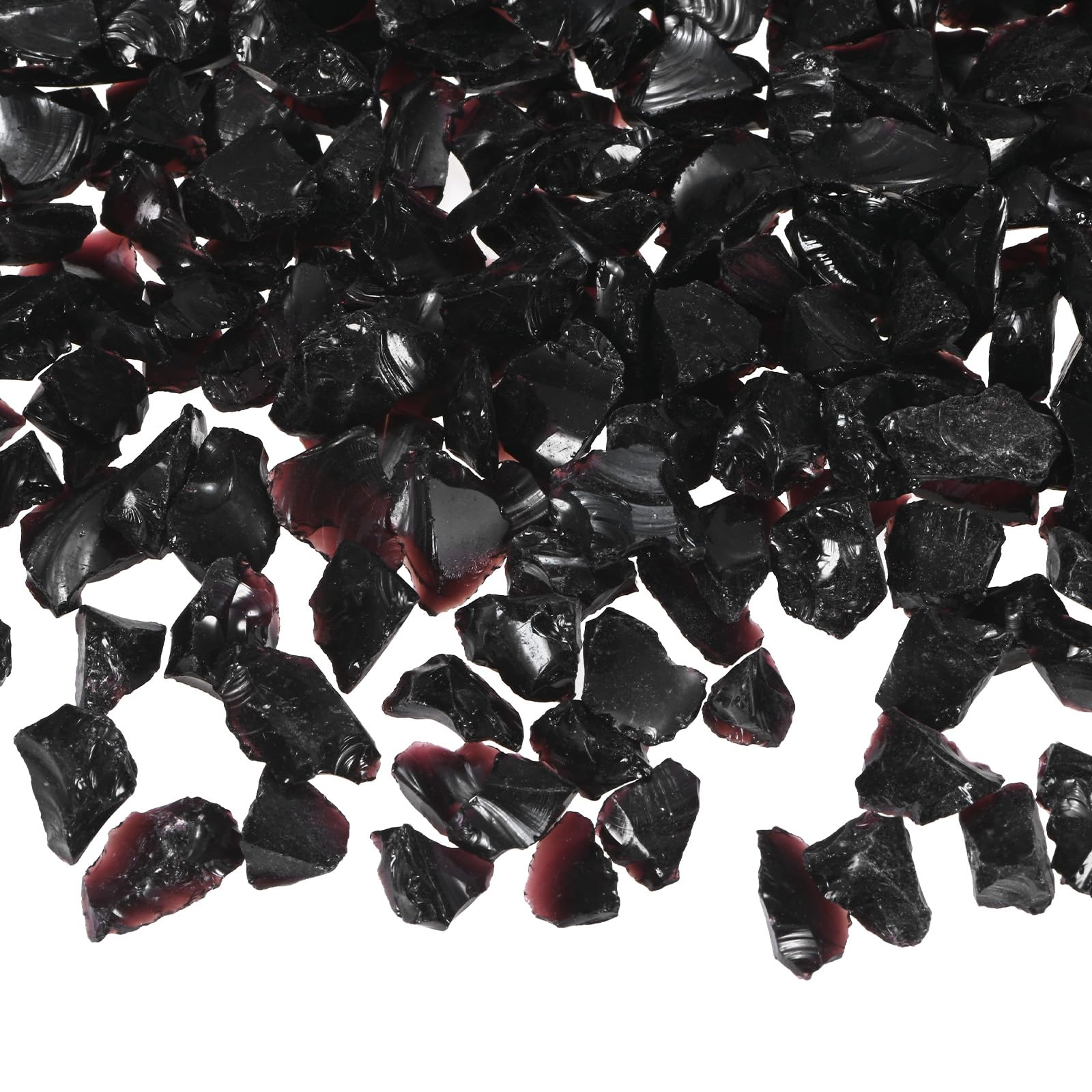 M METERXITY High Luster Fire Glass Gravel Stone, Glass Gems, Crushed Glass, Broken Glass Pieces for Crafts/Vases/Aquarium/Garden Decorations 6-9mm, 900g/1.98-Pound [Black]