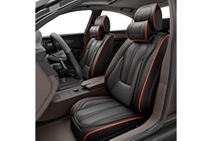 ASLONG 5PCS H7 Front and Back Car Seat Covers Auto Interior Accessories with Water Proof Nappa Leather for Cars SUV Pick-up Truck Universal Comfortable and Breathable (Full Set, Black&Red line)