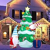 SUNGIFT Christmas Inflatable Tree, 7 FT Giant Lighted Christmas Blow Up Santa Claus with Gift Box for Indoor Outdoor Yard Garden Xmas Inflatables Party Decorations