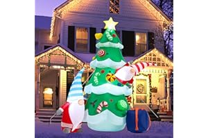 SUNGIFT Christmas Inflatable Tree, 7 FT Giant Lighted Christmas Blow Up Santa Claus with Gift Box for Indoor Outdoor Yard Garden Xmas Inflatables Party Decorations