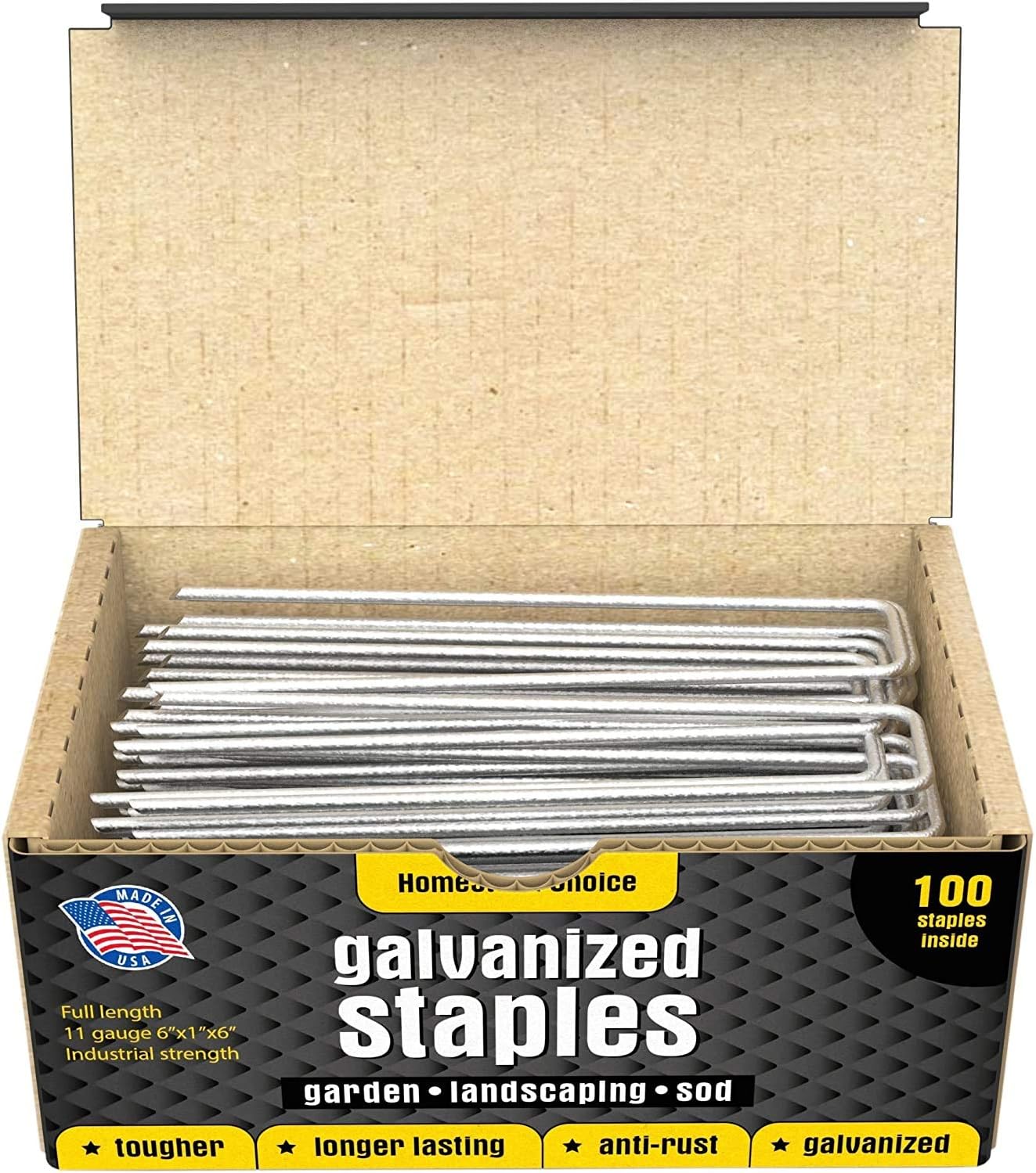 100 6-Inch Galvanized Garden Landscape Sod Staples - Anti-Rust 11-Gauge Pins - Stakes for Weed Barrier Fabric, Ground Cover and Landscaping - Made in USA : Garden & Outdoor