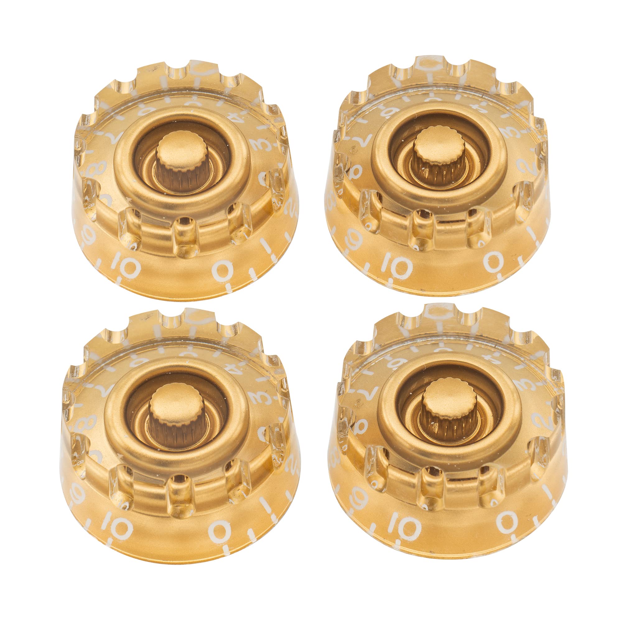 Musiclily Pro Metric Size 18 Splines Knurled Speed Control Knobs for Asia Import Guitar Bass Split Shaft Pots, Gold (Set of 4)