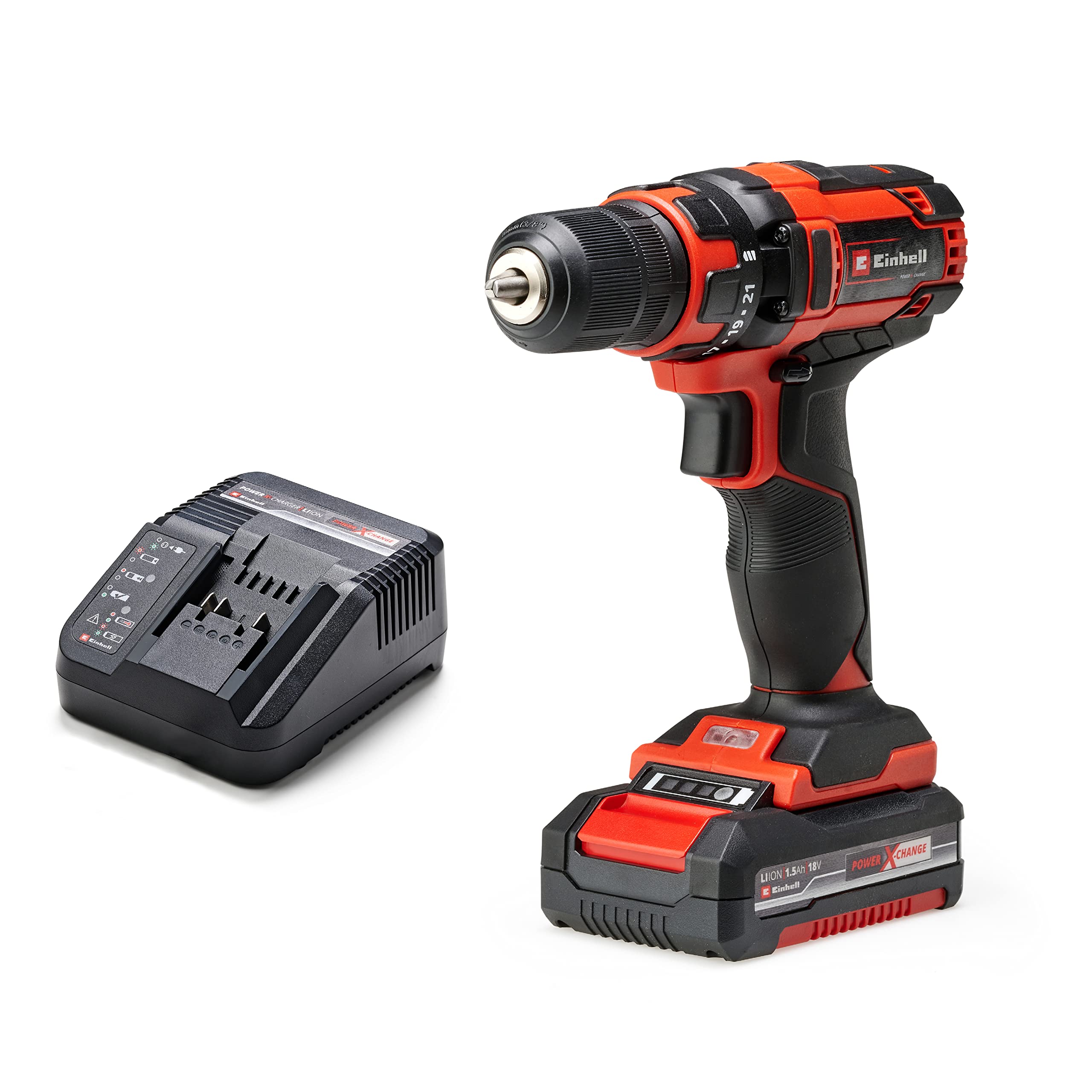 Einhell Cordless Drill with Battery and Charger 18V Power X-Change, 35Nm, 2-in-1 Combi Drill and Screwdriver with LED Light, Battery Drill Set TC-CD 18/35 Li