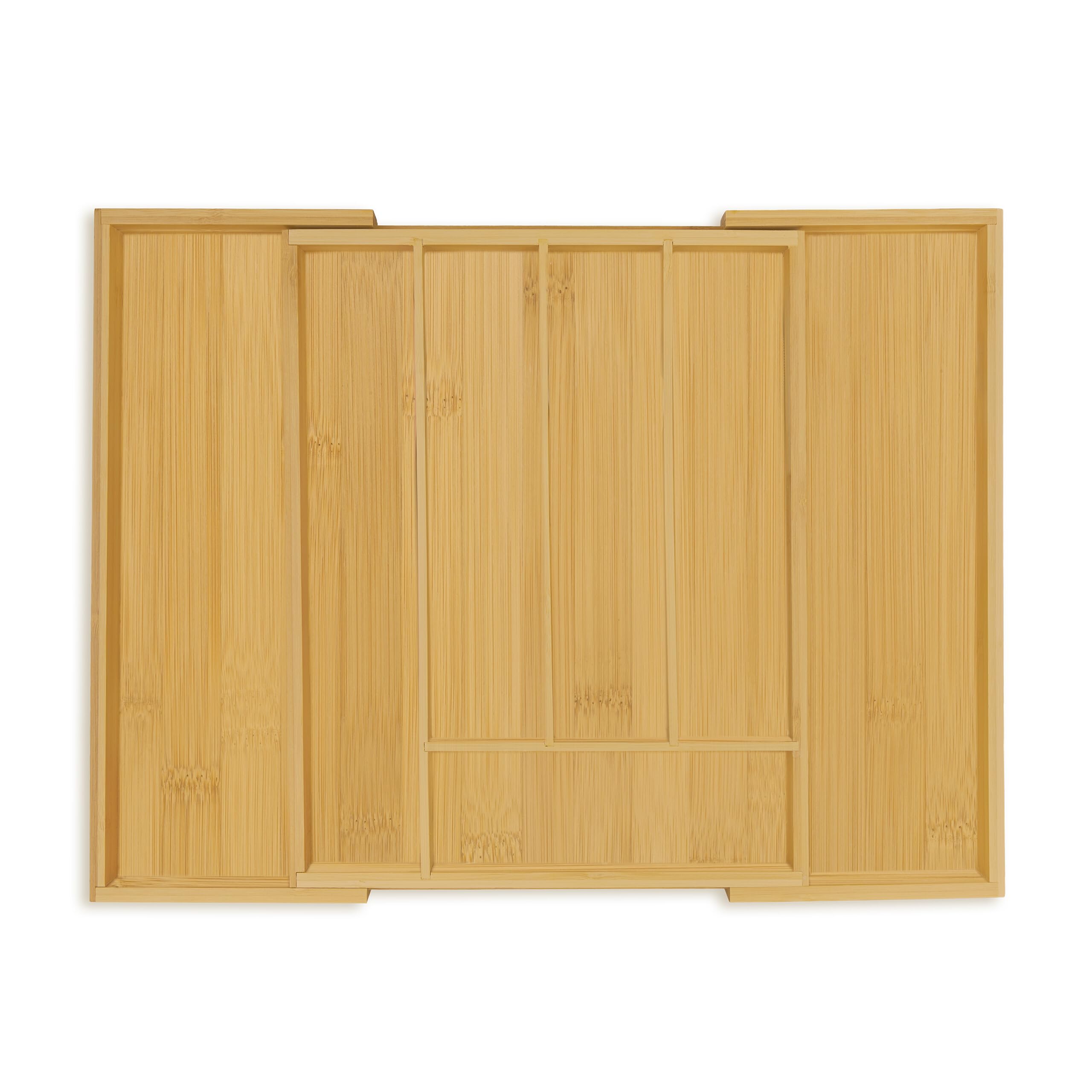 Relaxdays Cutlery Tray, Extendable Insert, 5 to 7 Compartments, Drawer Organiser, Bamboo & MDF, Utensil Storage, Natural, 5 x 47 x 33 cm