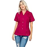Mojito Collection Women's Cotton Blend Classic Short Sleeve 4-Pocket Guayabera