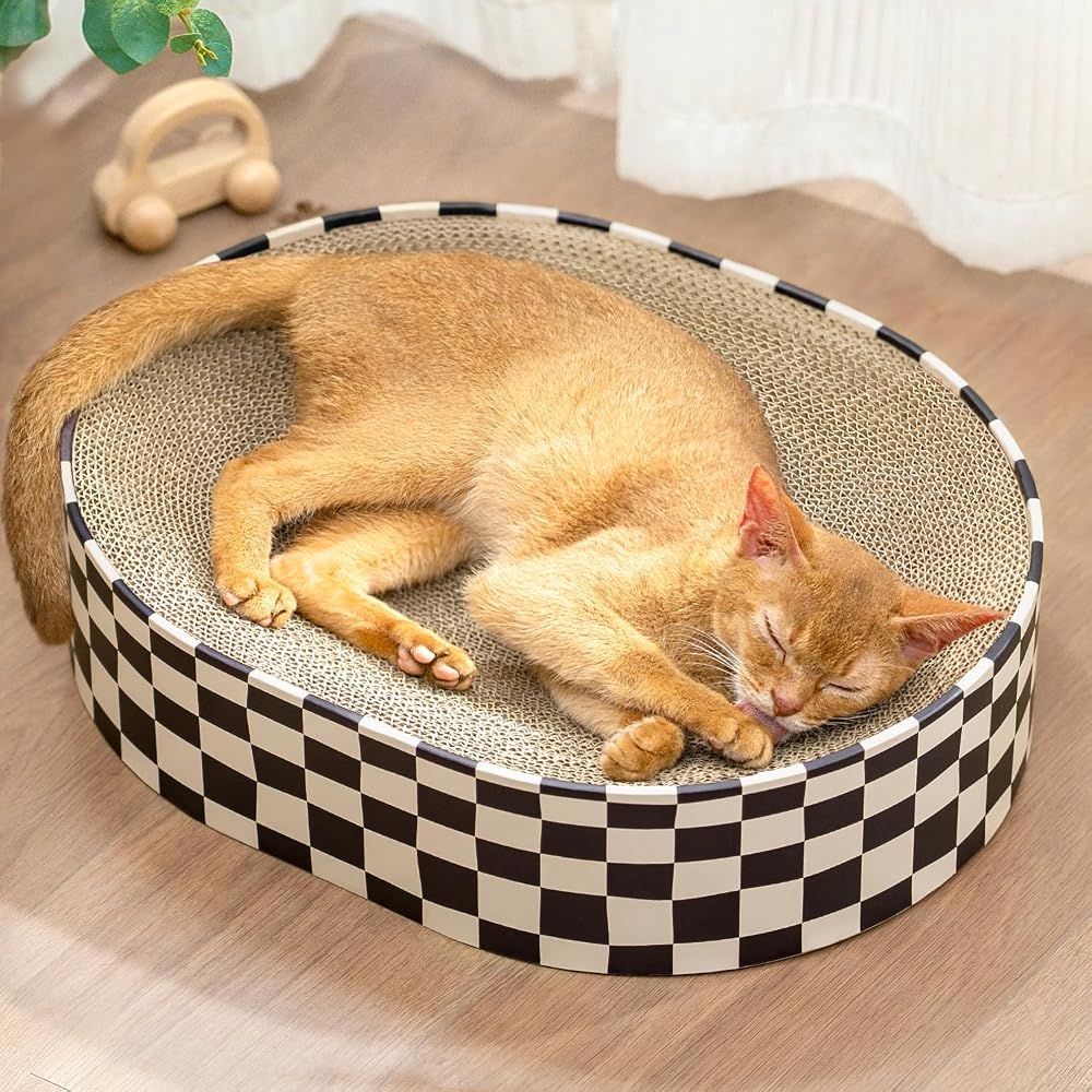 Conlun Cat Scratching Board 2 in 1 Oval Cardboard Lounge Bed Medium