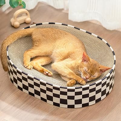 Conlun Cat Scratching Board 2 in 1 Oval Cardboard Lounge Bed Medium