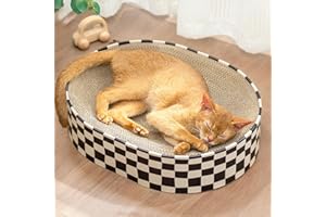 Conlun Cat Scratcher Cardboard,2 in 1 Oval Cat Scratch Pad Bowl for Indoor Kitty Grinding Claw,Round Kittens Scratching Board Corrugated Lounge Pet Beds&Furniture Protector for Sofas