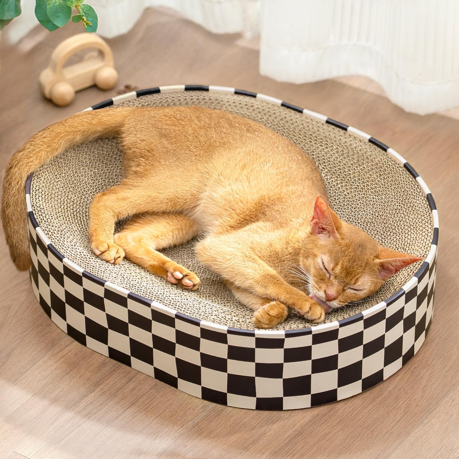 Photo 1 of Conlun Cat Scratcher Cardboard,2 in 1 Oval Cat Scratch Pad Bowl for Indoor Kitty Grinding Claw,Round Kittens Scratching Board Corrugated Lounge Pet Beds&Furniture Protector for Couch&Carpets&Sofas