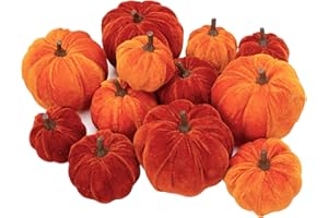 VGIA 12 Pcs Artificial Pumpkins Velvet Pumpkins with Assorted Sizes Fall Harvest Halloween Decorations Holiday Table Decor Farmhouse Decorations for Home