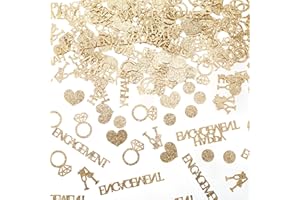 150pcs Happy Engagement Confetti, 4 Styles Glitter Gold-Color Wedding Table Confetti Diamond Ring Heart Engagement Party Tabl