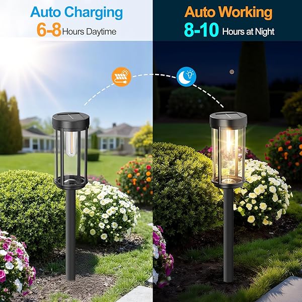 DAMAYCA 12 PACK SOLAR LIGHTS OUTDOOR WATERPROOF FOR GARDEN WALKWAY PATHWAY LAWN YARD DECORATIVE MODERN LANDSCAPE LIGHTING. (WARM WHITE LIGHT, 12)