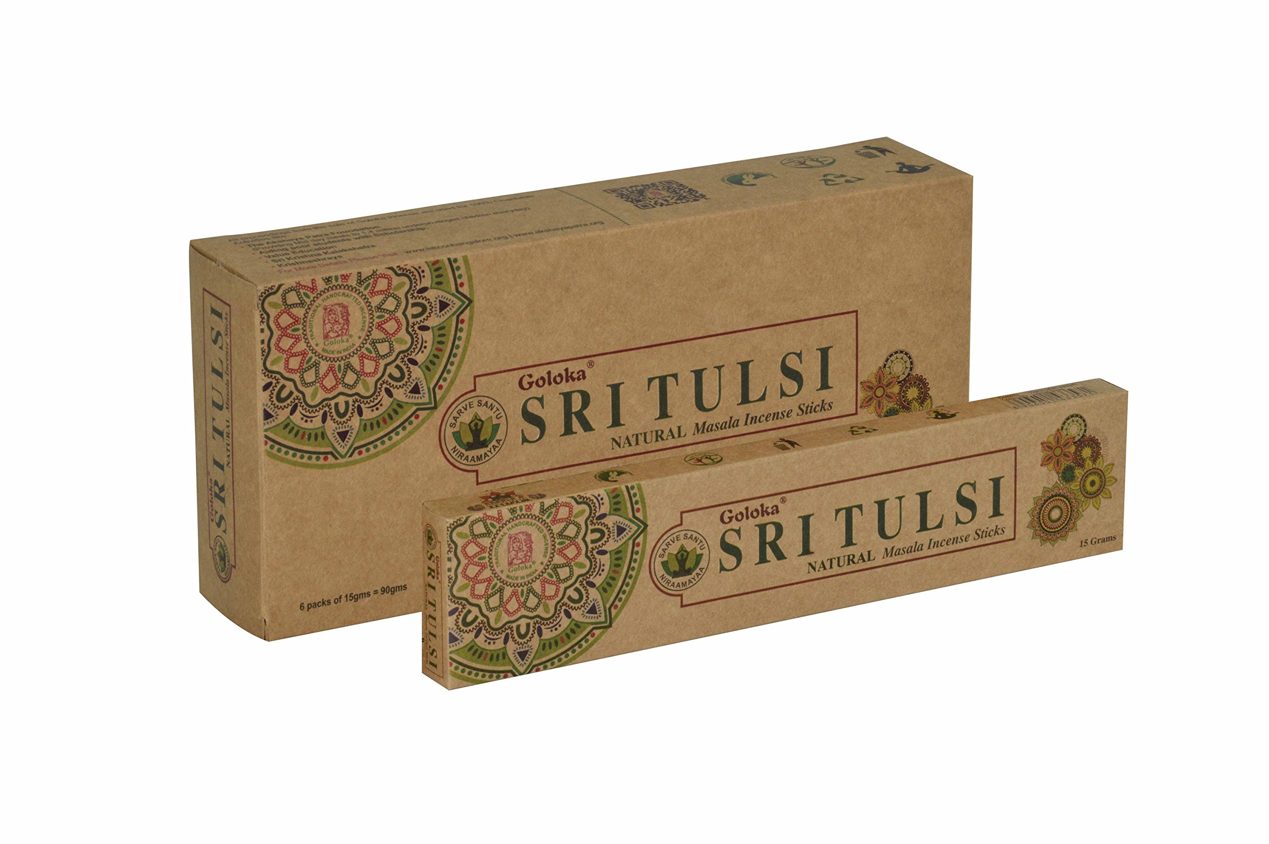 Goloka Organika series collection high end incense sticks- 6 boxes of 15 gms (Total 90 gms) (Sri tulsi)