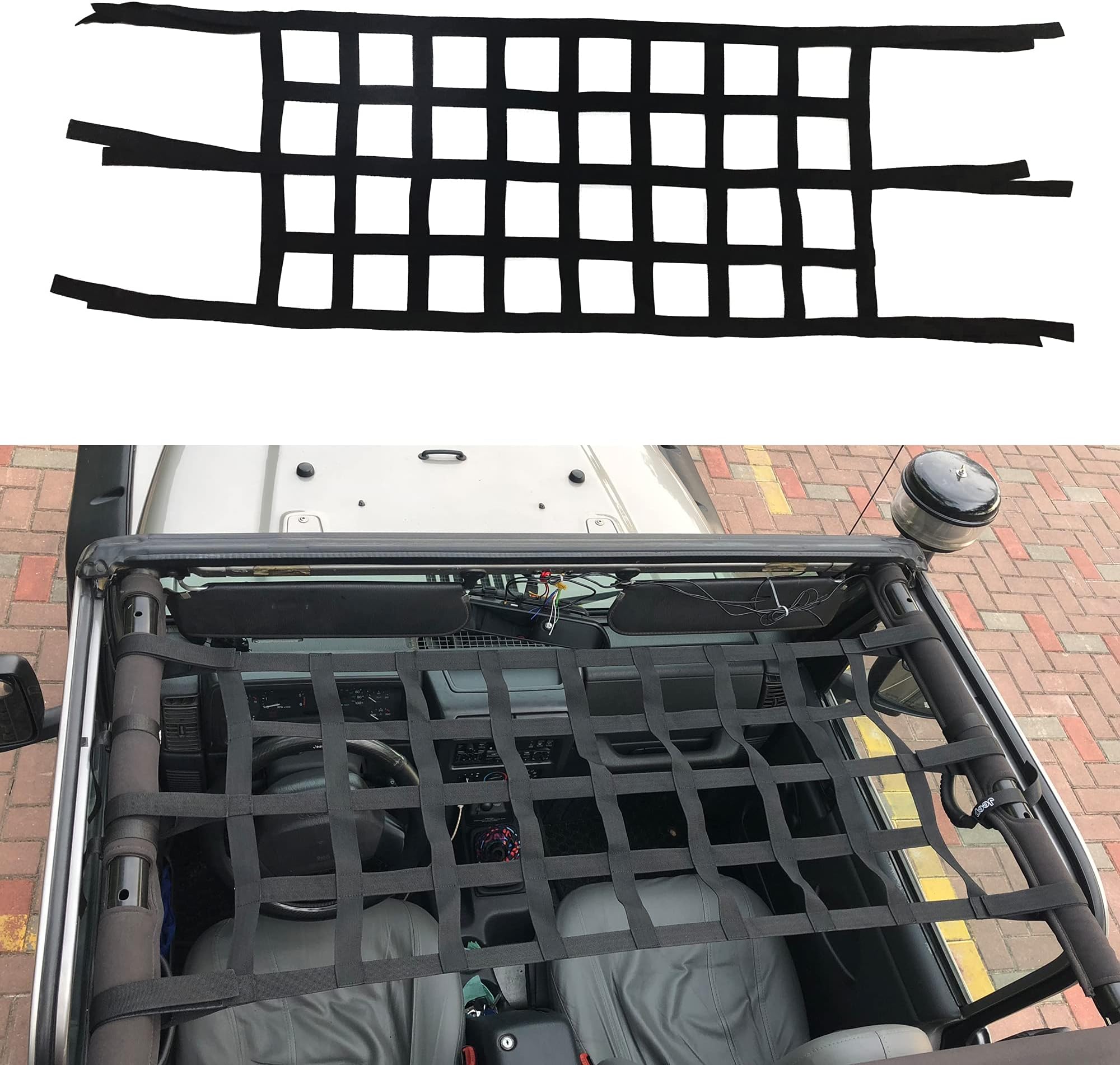 BESTAOO Mesh Cargo Net, Car Roof Top Netting Hammock for Jeep Wrangler YJ TJ JK JKU JL JLU JT 1987-2021, Black
