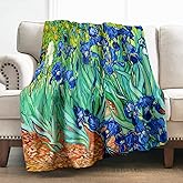 Levens Irises Blanket by Vincent Van Gogh 50"x60" Irises Floral Throw Blanket Gifts for Women Kids Girls Wife Mom Christmas Birthday Gifts Soft Cozy Lightweight Flannel Blankets Decor for Couch Home