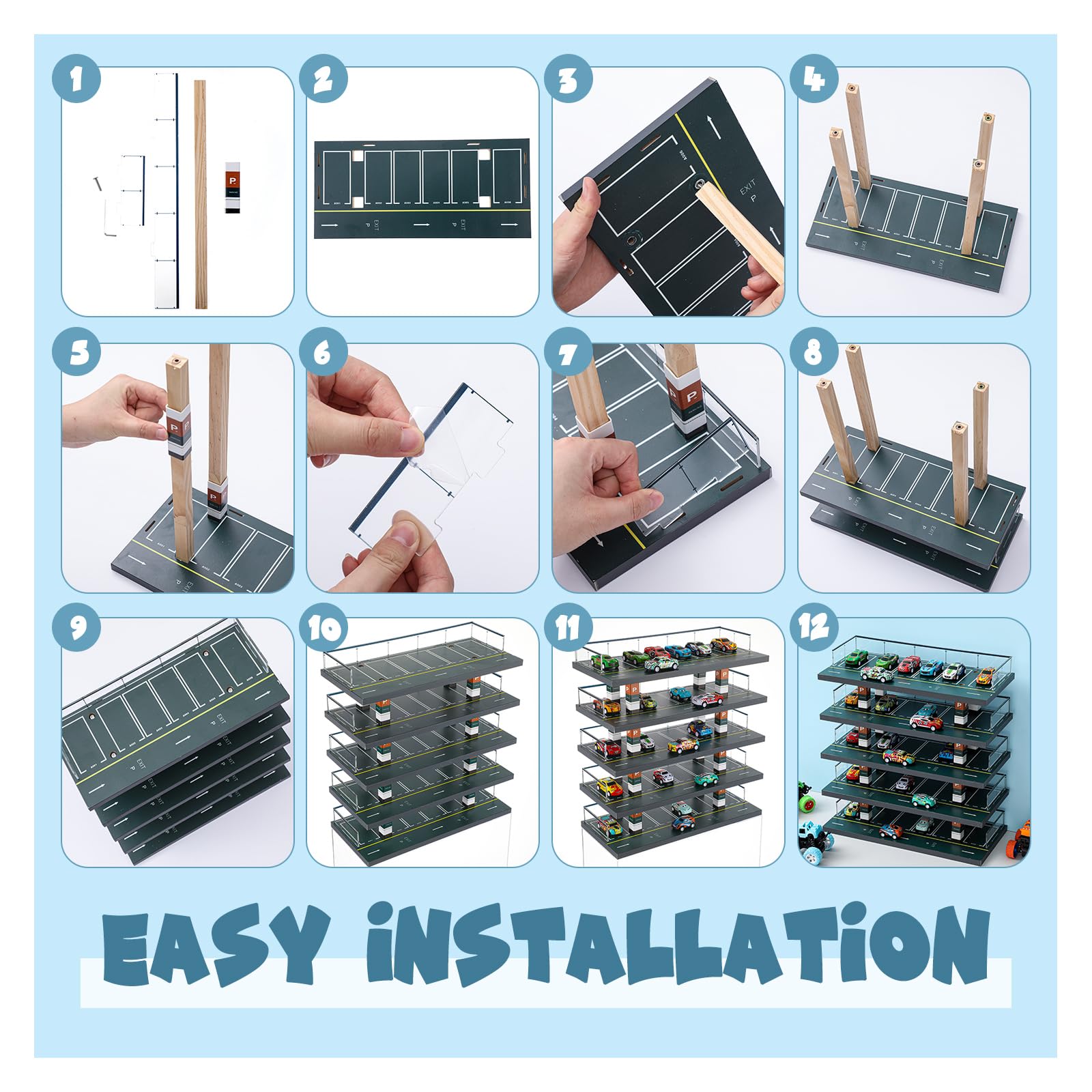 Seenelling Storage Display Garage for Hot Diecast Wheels Toy Car Parking Garage Diorama Freestanding Storage Display Case for 1/64 Scale Diecast with 5 Levels 30 Spots Maximum 50 Cars