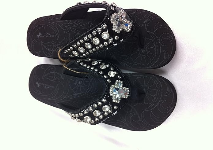 Amazon.com | MONTANA WEST RHINESTONE WESTERN CROSS SANDAL FLIP FLOP(Size-9) | Flip-Flops
